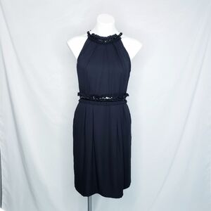 Badgley Mischka Sleeveless Silk Beaded Little Black Dress